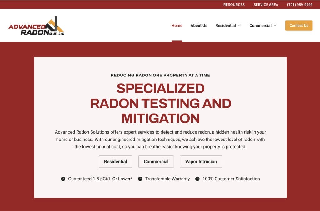 Advanced Radon Solutions is a newer great website example